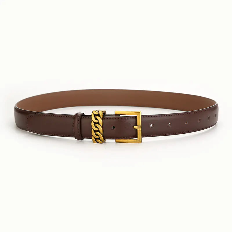 Vintage Women's Leather Belt with Alloy Buckle