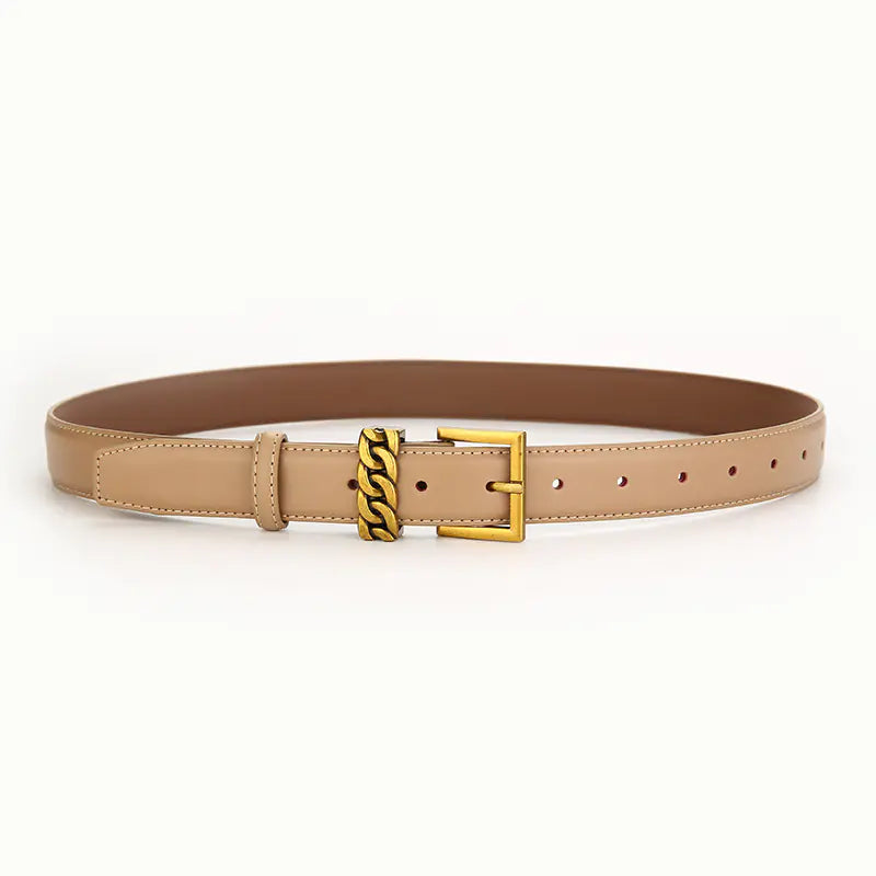 Vintage Women's Leather Belt with Alloy Buckle