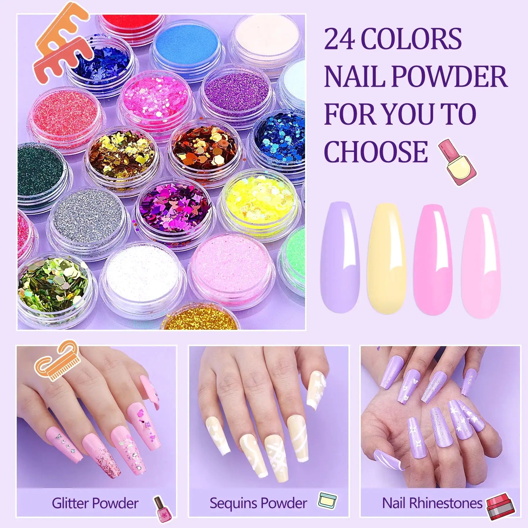 Acrylic Nail Kit With UV Light, 4 Colors Gel Polish Kit With 24 Glitter Colors Acrylic Powder Monomer Liquid
