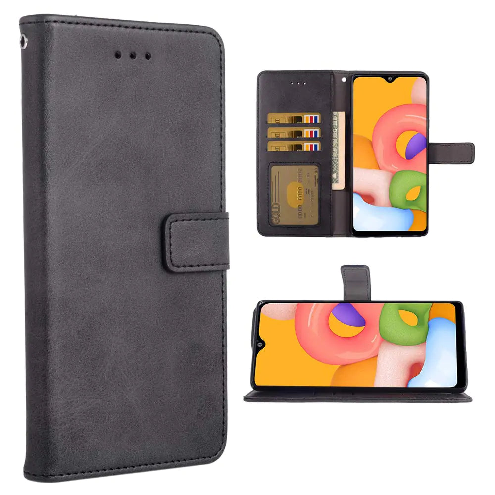 Phone Case for Samsung Galaxy A01 Folio Flip Wallet CasePU Leather Credit Card Holder Slots Heavy Duty Full Body Protection Kickstand Protective Phone Cover GalaxyA01 A 01 A01 Black
