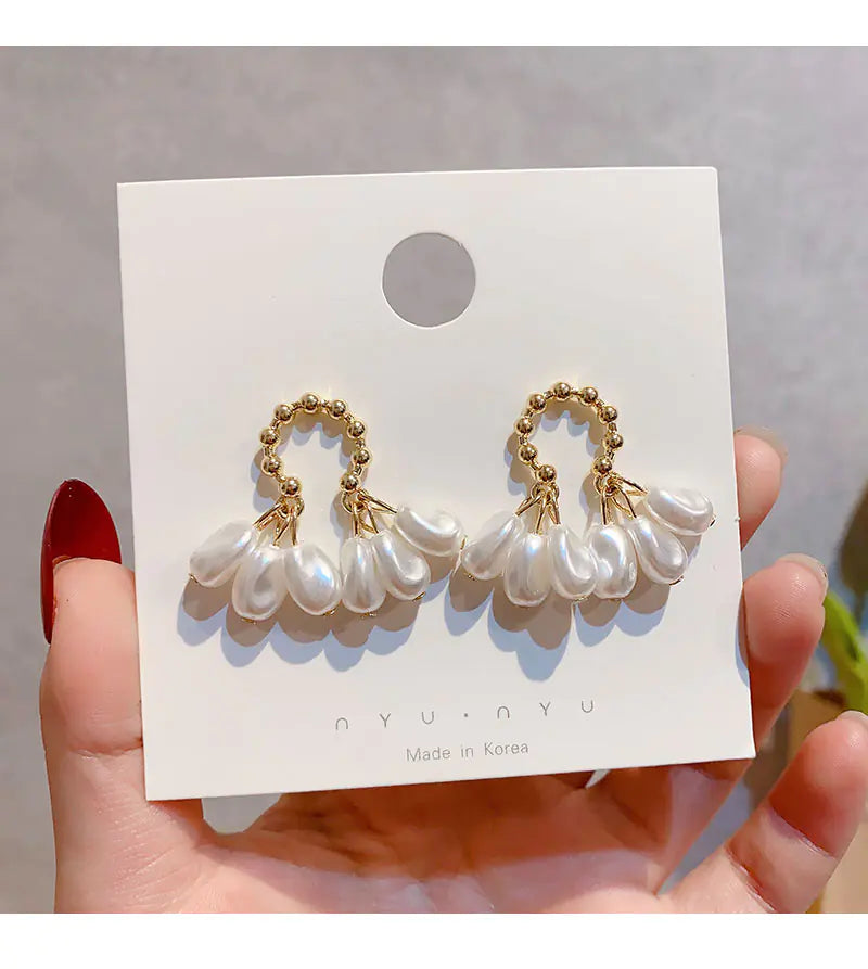 Korean Style Silver Needle Pearl Tassel Earrings