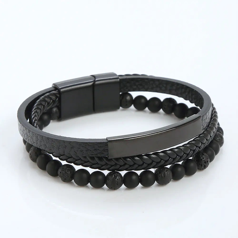 Men's Stainless Steel Leather Bracelet with Magnetic Clasp