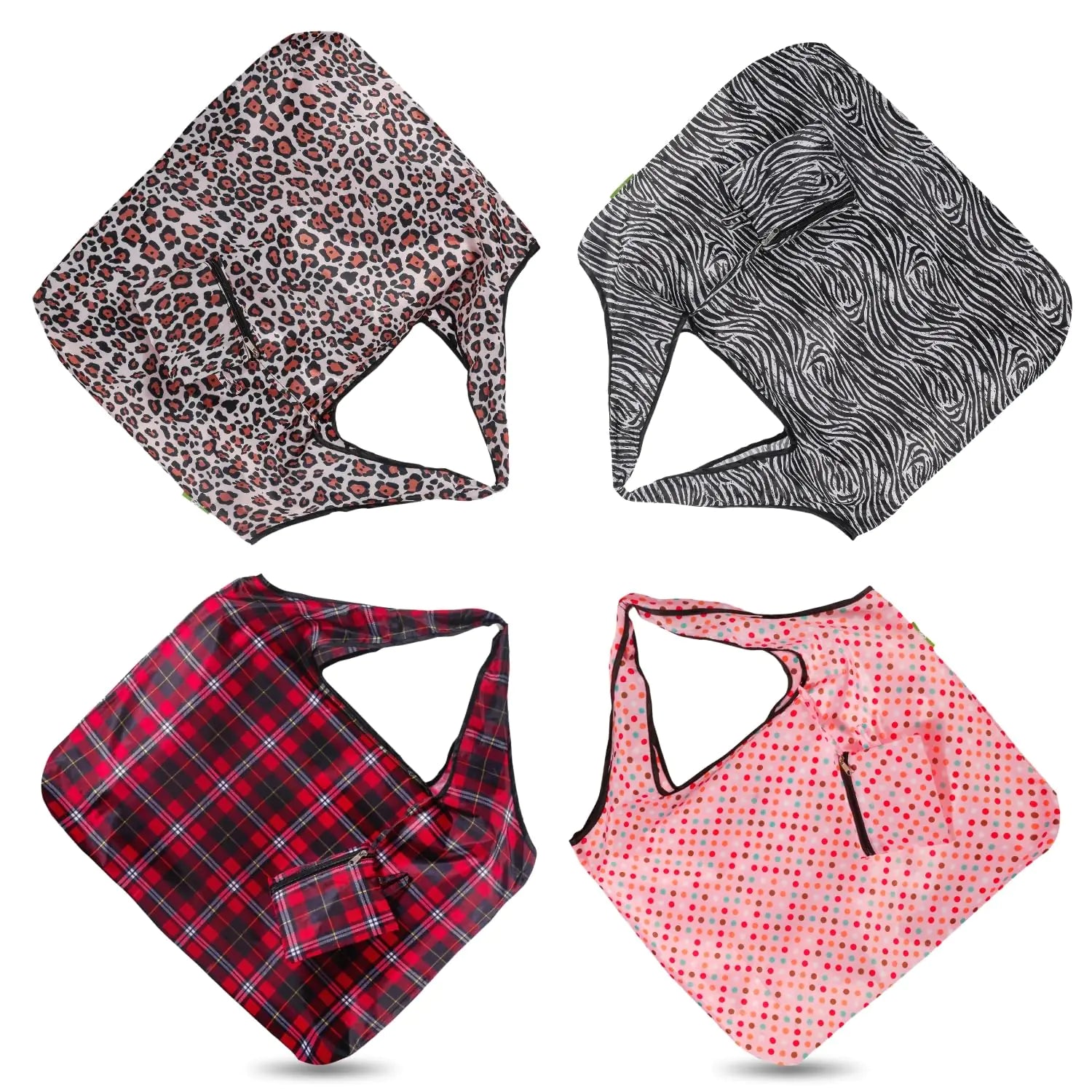 ECO CHIC Foldable Reusable Large Recycled Grocery Bags Lightweight Shopping Tote Bags with Storage Pouch - Collection of 4 bags