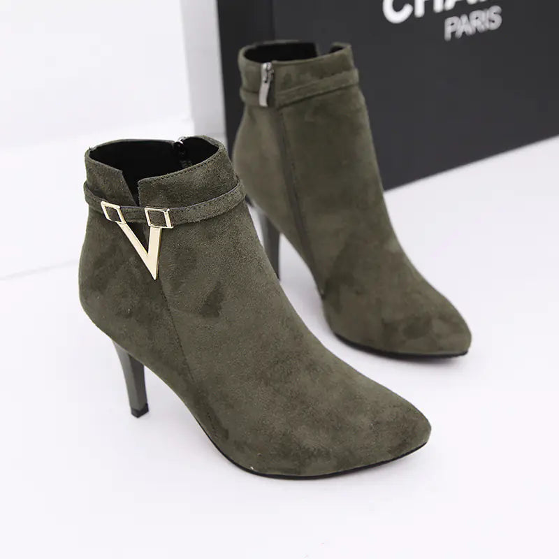 2018 Women's Pointed Toe High Heel Ankle Boots