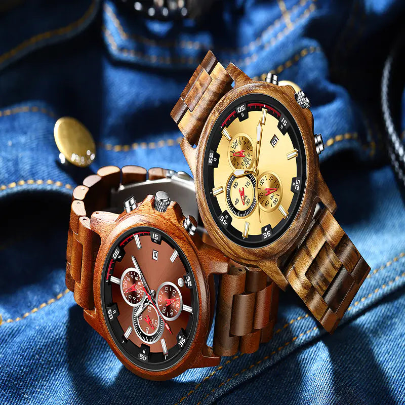 Men's Quartz Watch - Stylish Wooden Multifunctional Design