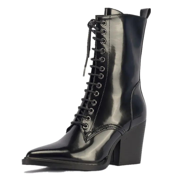 Women's Martin Boots - Pointed Toe High-Heel Leather Ankle Boots