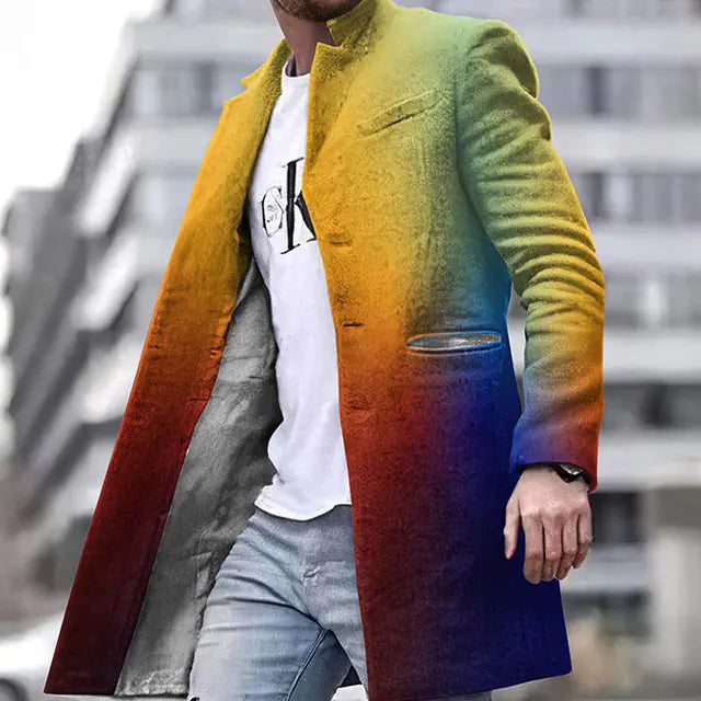 Men's Woolen Stand Collar Medium Long Casual Coat