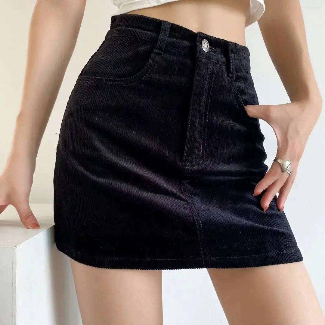 A-line Women's High Waist Slim Corduroy Skirt