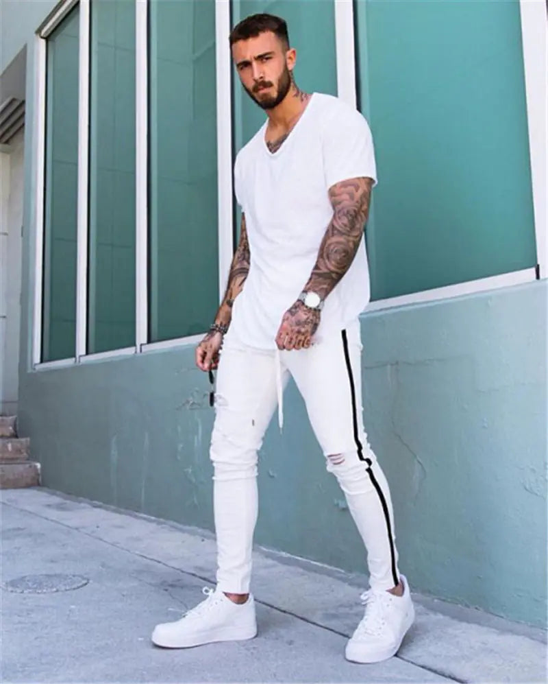 Men's Ripped Denim Trousers - Slim Fit Casual Pants