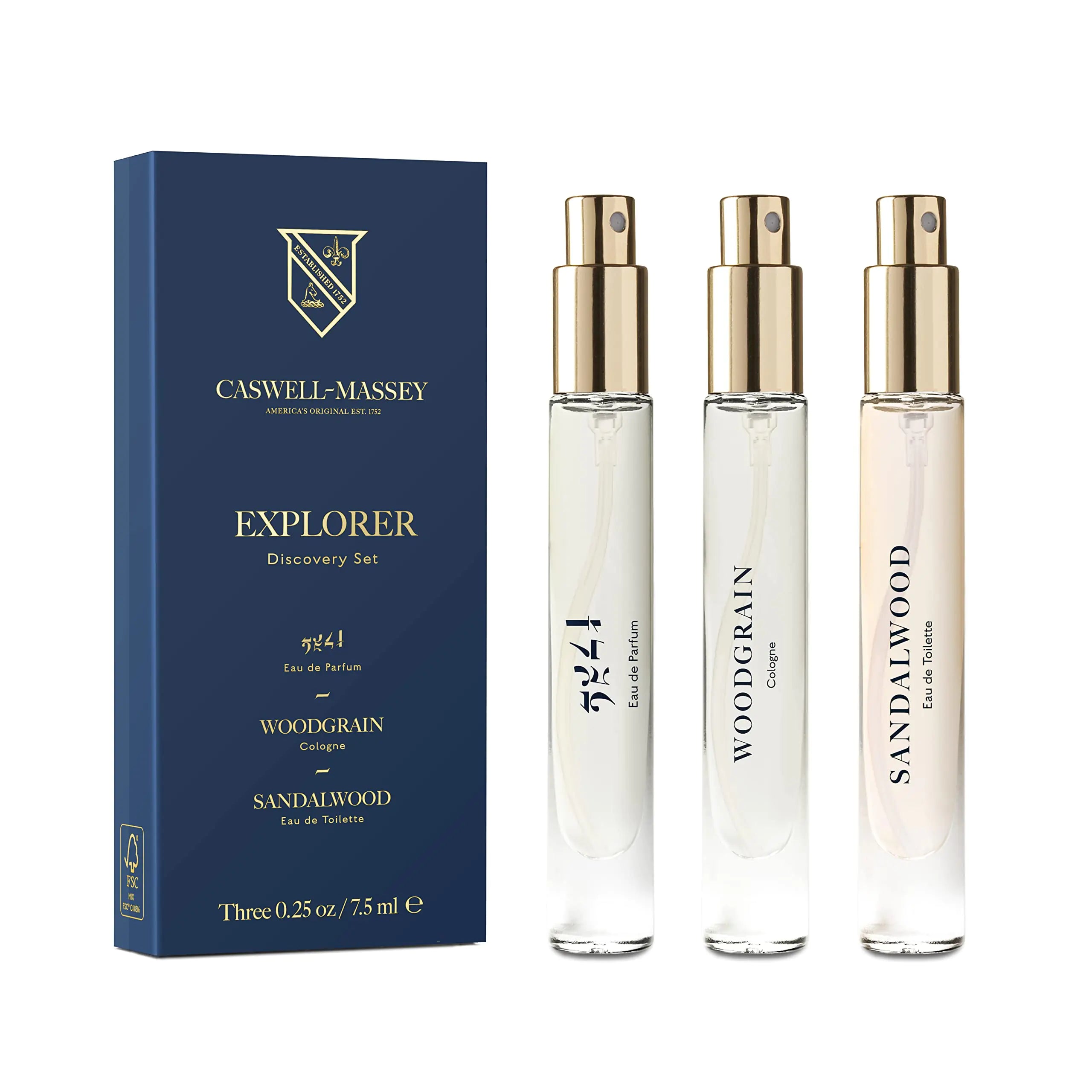 Caswell-Massey Explorer Cologne Discovery Set Includes 2571 Woodgrain & Sandalwood Indulge in Enduring American Scents Travel Size Cologne Set Cologne for Men 0.25 Fl Oz Each