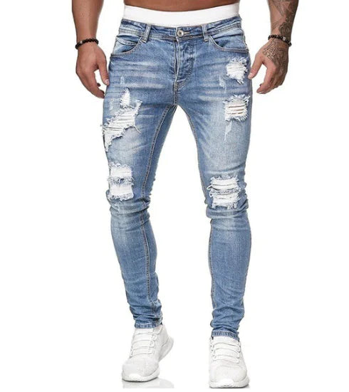 Men's Slim Fit Ripped Jeans - Casual Denim Trousers