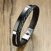 Men's Black PU Leather Braided Bracelet in Stainless Steel