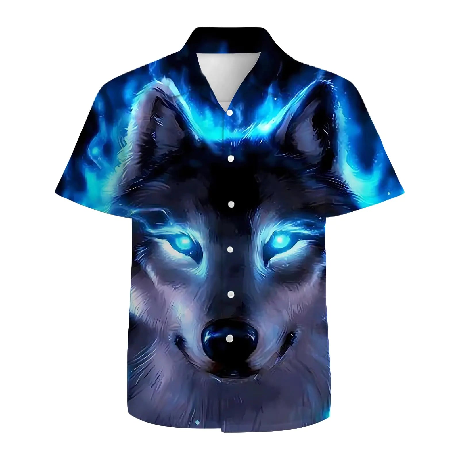 Lce Blue Wolf Mens Funny Hawaiian Shirts 3D Graphic Button Down Short Sleeve Tropical Holiday Beach Aloha Shirt