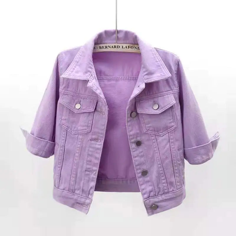 Women's Spring Summer Slim Fit Colorful Denim Jacket