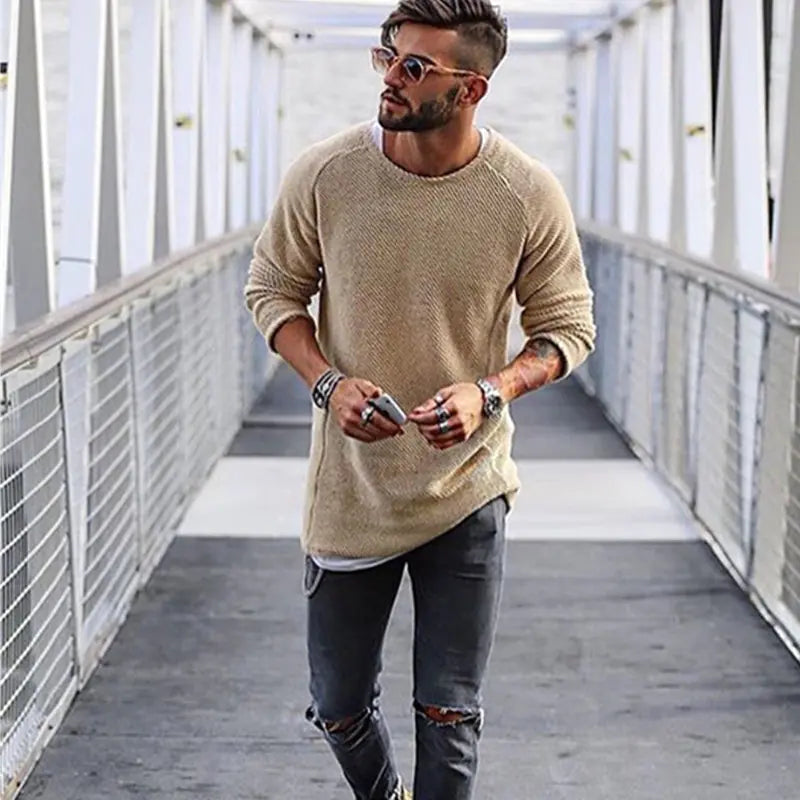 Men's Knit Pullover Sweater - Long Sleeve Basic Top