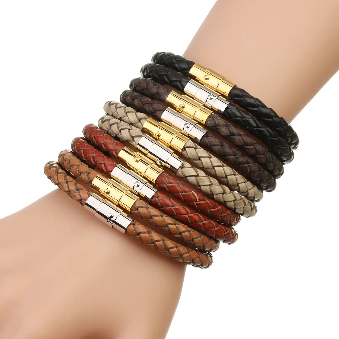 Men's Leather Braided Bracelet with Stainless Steel Clasp