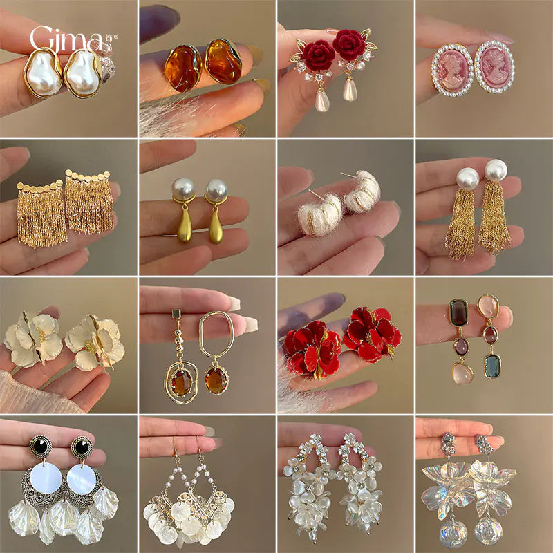 Silver Needle French Baroque Pearl Flower Tassel Earrings