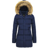 FARVALUE Womens Winter Coat Warm Parka Jacket Puffer Quilted Thicken Hooded Outerwear with Fur Trim Navy XX-Large