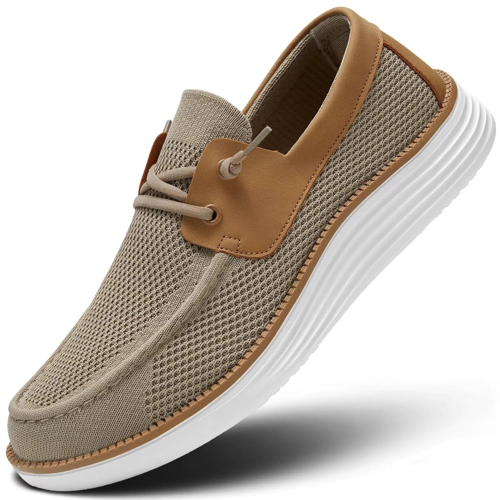 Mens Casual Slip On Loafers Shoes Boat Walking Dress Sneakers Mesh Business Oxfords Work Lightweight Soft Sole Khaki