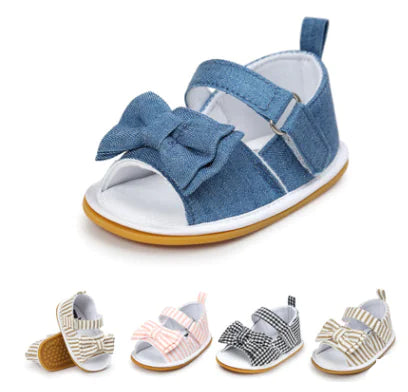 Cotton Bow Baby Sandals - Toddler Walking Shoes