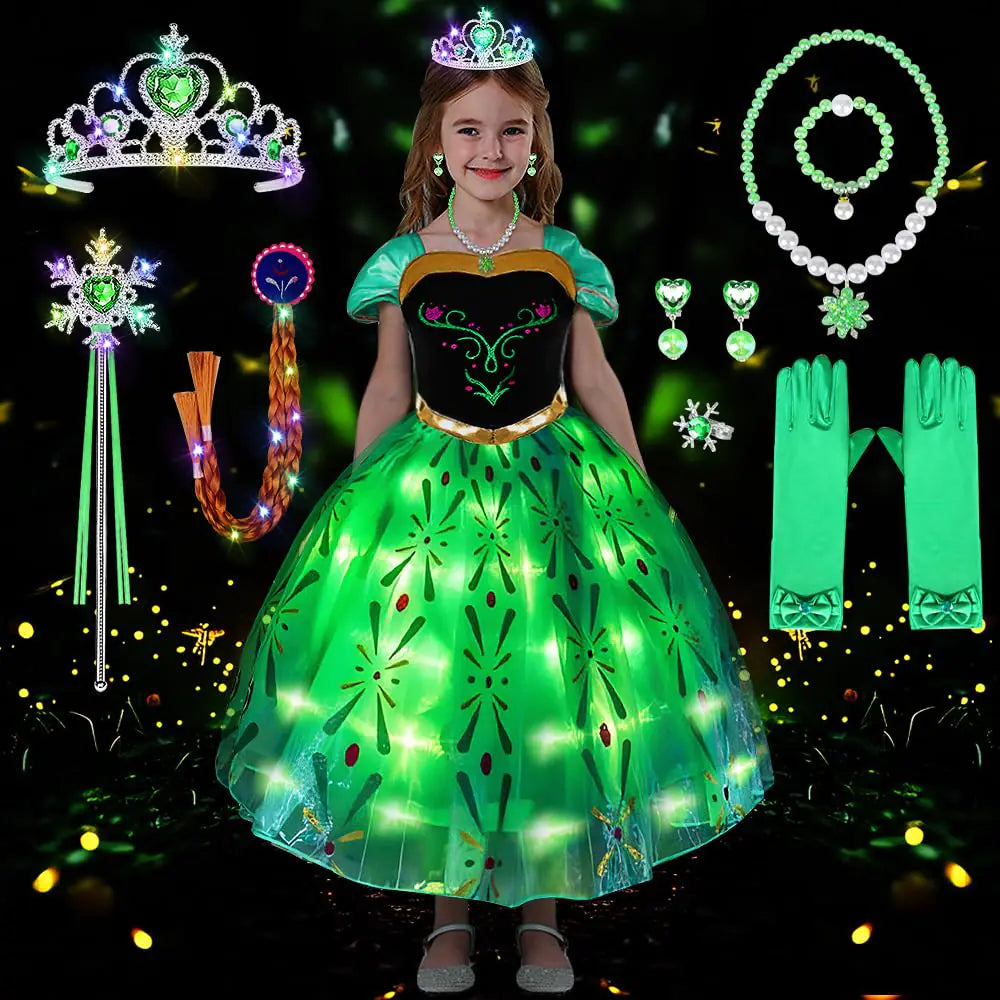 Princess Dress Up for GirlsLight up Princess CostumeAnna Dress Costume Girls for Halloween Birthday Carnival Cosplay