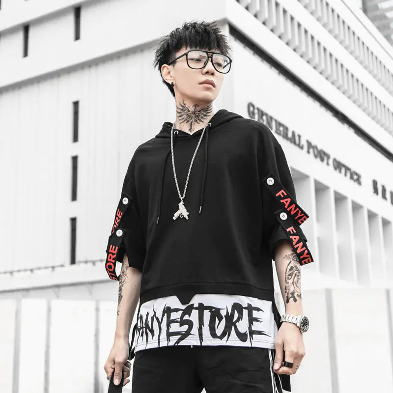 BF Loose-Fit Short Sleeve T-Shirt with Hooded Design