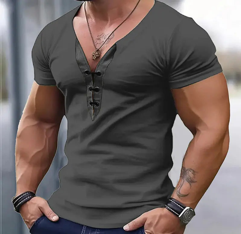 Men's V-Neck Color Block Short Sleeve T-Shirt