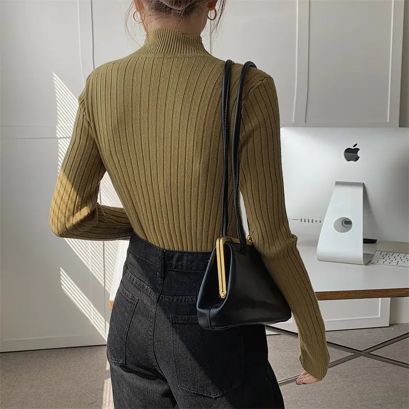 Women's Slim-Fit Half Turtleneck Long-Sleeve Knit Top