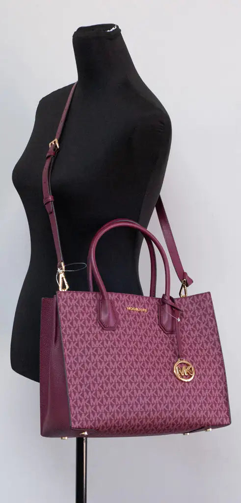 Michael Kors Mercer Large Mulberry Signature PVC Satchel Bag Crossbody Handbag