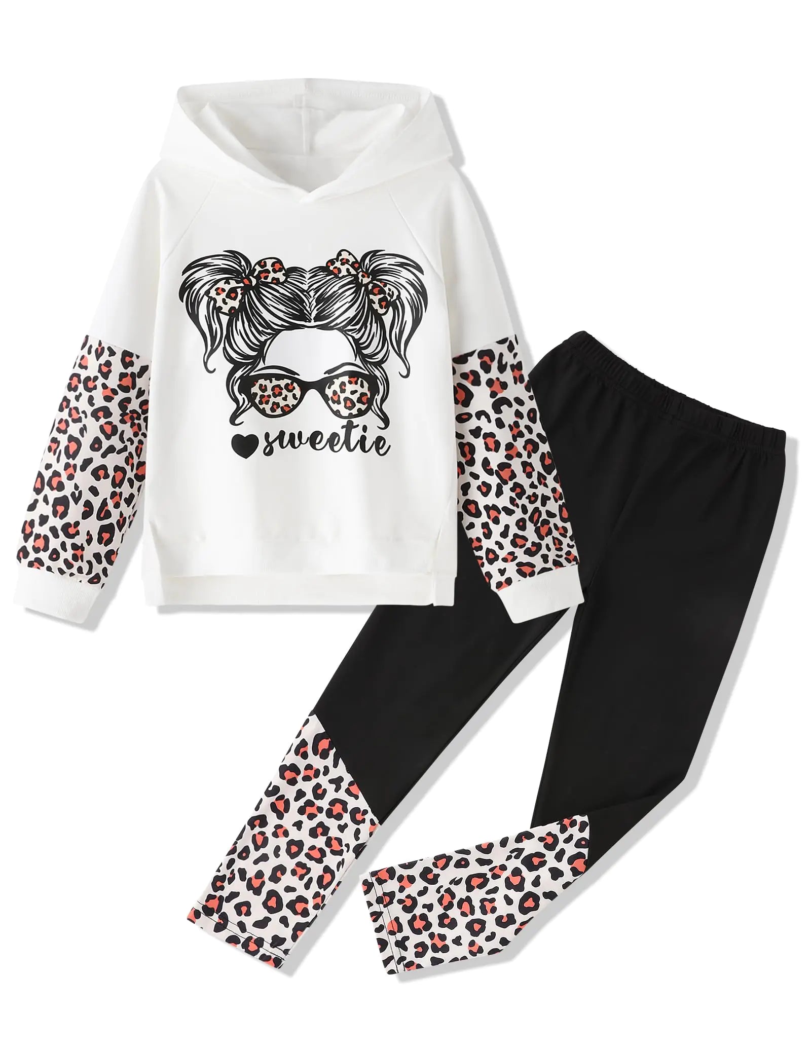 Gaupafmb Clothes for Teen Girls Cool Girl Print Leopard Hoodie Pullover Sweatshirt Leggings 2PC Girls Clothes Size 12