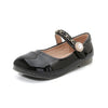 Kids Leather Mary Jane Flat Shoes with Pearl Chain