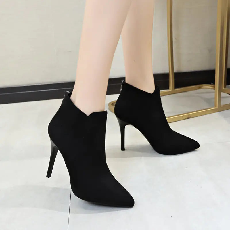 Women's High Heel Pointed Toe Ankle Boots with Zipper