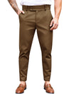 PASLTER Mens Chino Pants Slim Fit Flat Front Stretch Skinny Tapered Dress Pants Casual Trousers Brown