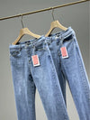 Ladies High Rise Straight Leg Jeans with Side Slit