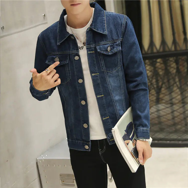 Men's Ripped Denim Jacket - Slim Fit Korean Style