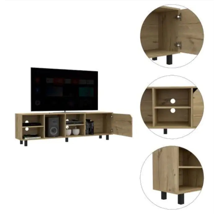 Valdivia Tv Stand For TV S , Four Open Shelves, Five Legs Light Oak