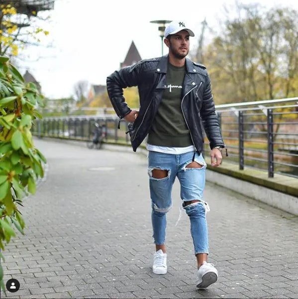 Men's Ripped Slim Fit Jeans - Casual Denim Trousers