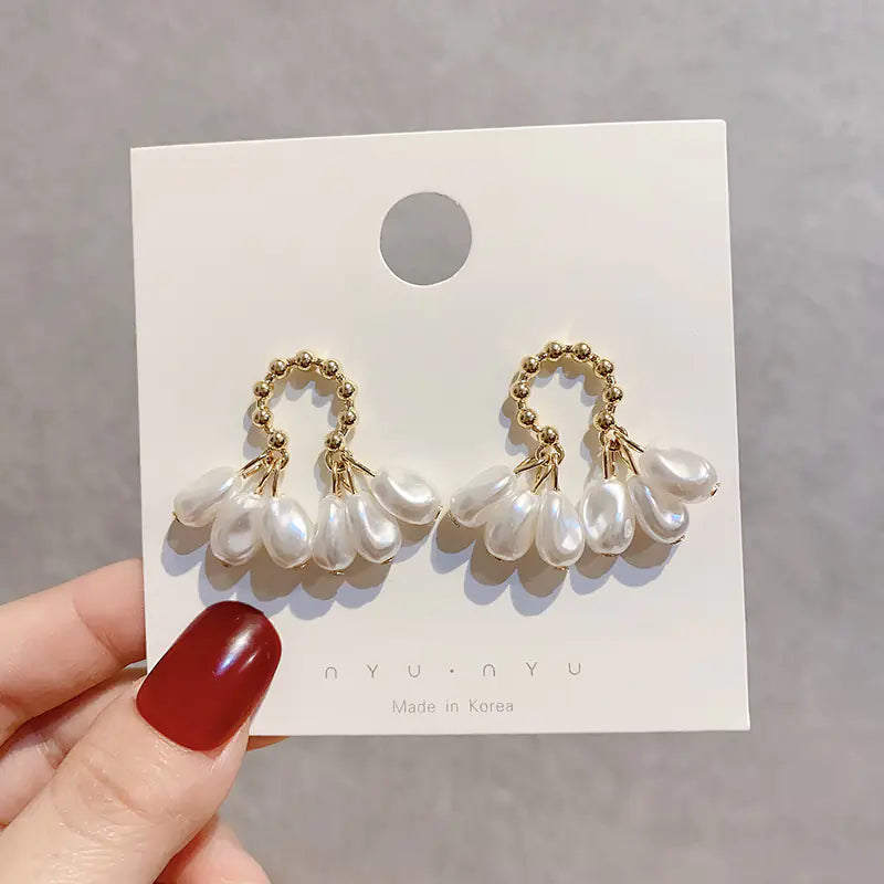 Korean Style Silver Needle Pearl Tassel Earrings