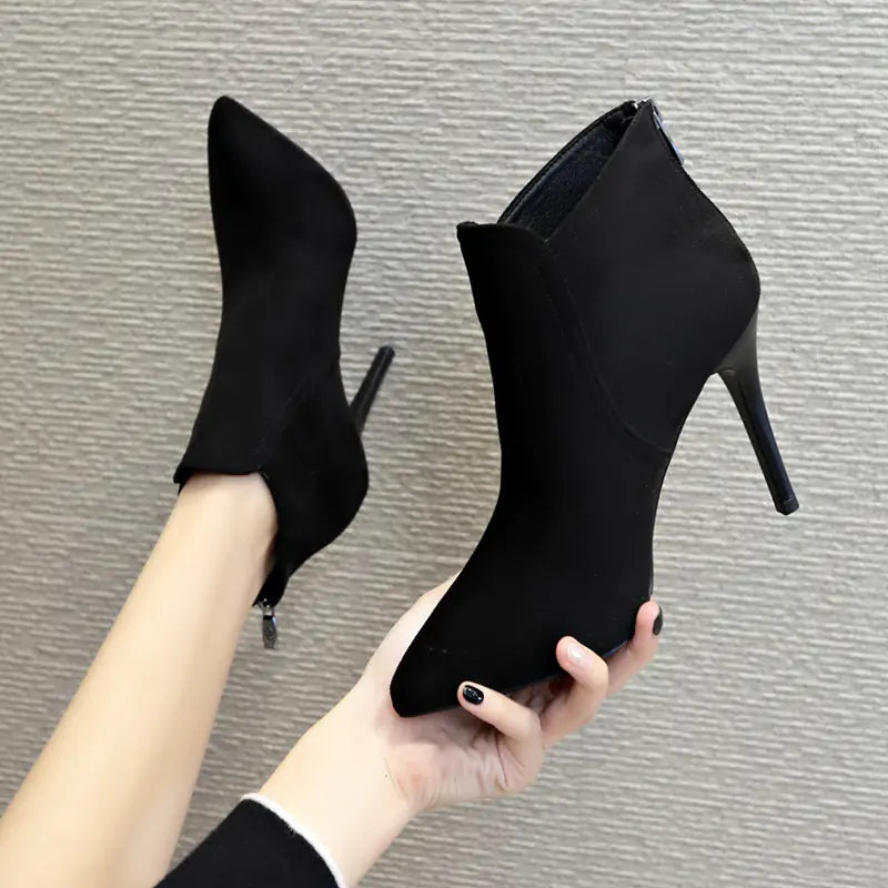 Women's High Heel Pointed Toe Ankle Boots with Zipper