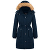 Garemcy Womens Winter Coat Water Resistant Long Puffer Jacket Fur-trim Hooded Parka Navy 3X-Large