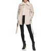 KENNETH COLE Womens Belted Faux Leather Jacket Shacket Bone Medium