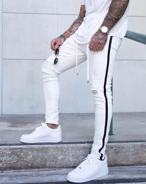 Men's Ripped Denim Trousers - Slim Fit Casual Pants