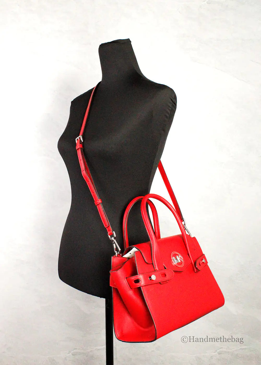 Michael Kors Carmen Medium Bright Red Vegan Leather Satchel
