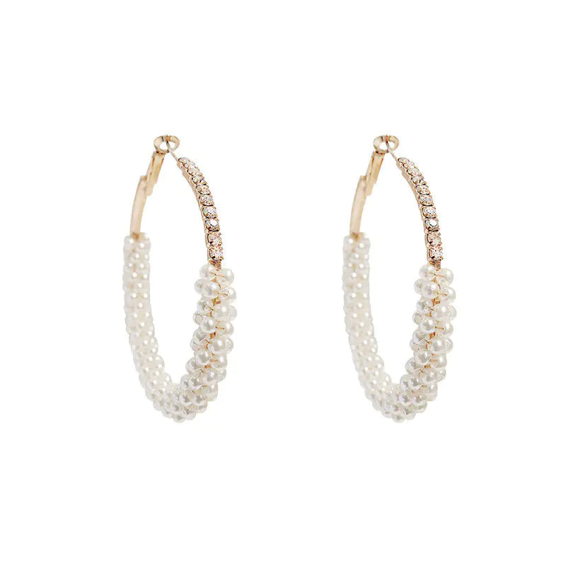 Korean Stylish Pearl Drop Earrings with Crystals
