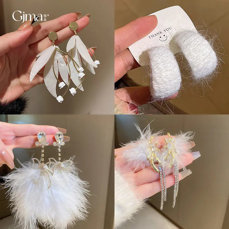 Silver Needle French Baroque Pearl Flower Tassel Earrings