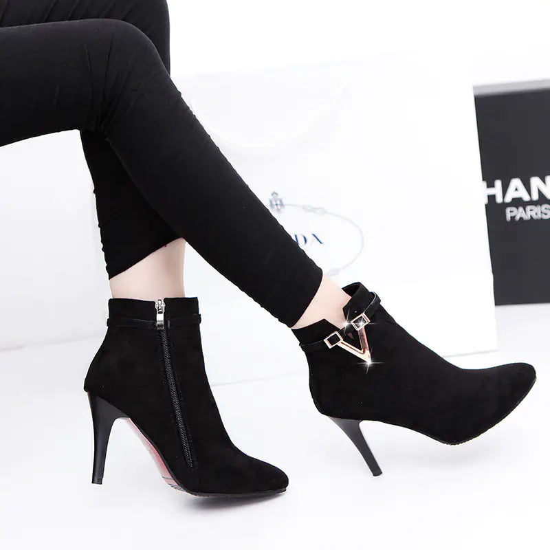 2018 Women's Pointed Toe High Heel Ankle Boots