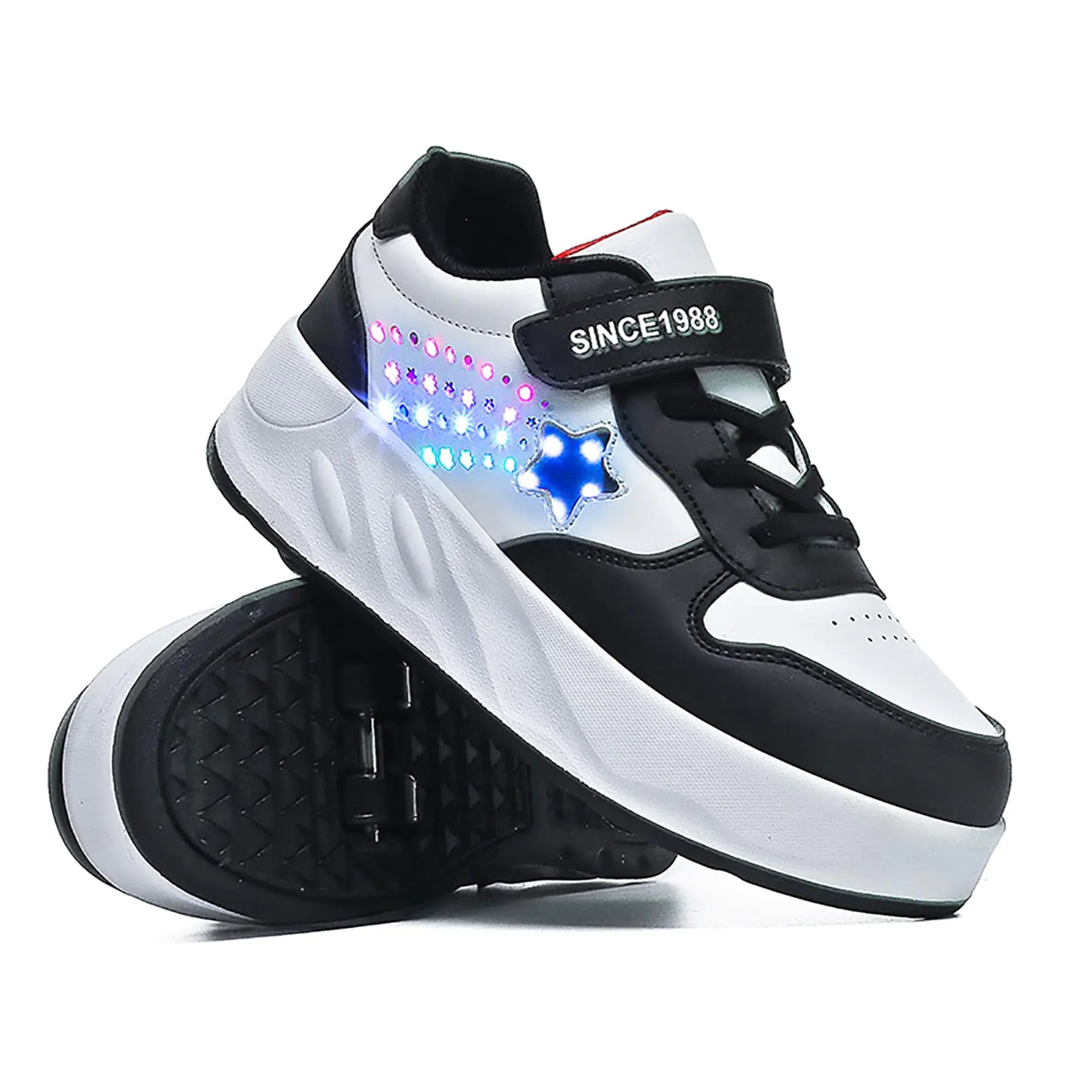 YUNICUS Roller Shoes Girls Boys Wheel Shoes Kids Roller Skates Shoes LED Light Up Four Wheel Shoes for Kids for Children (S900Black32)