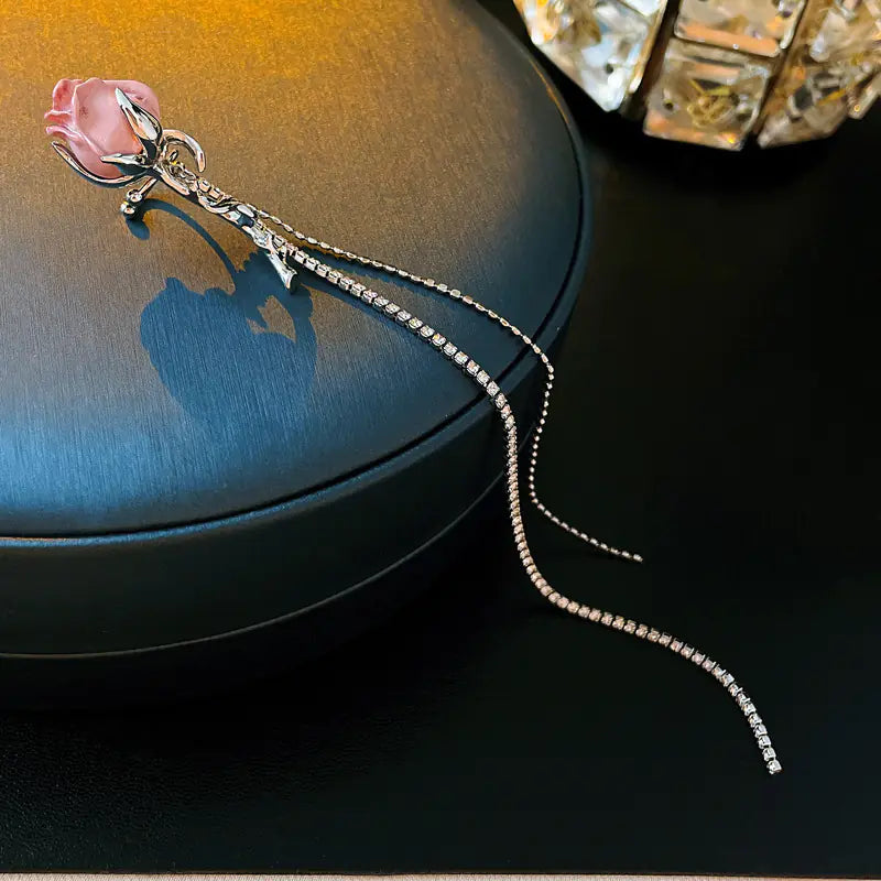 Silver Needle French Baroque Pearl Flower Tassel Earrings