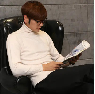 Men's High Neck Slim Fit Solid Color Knit Sweater