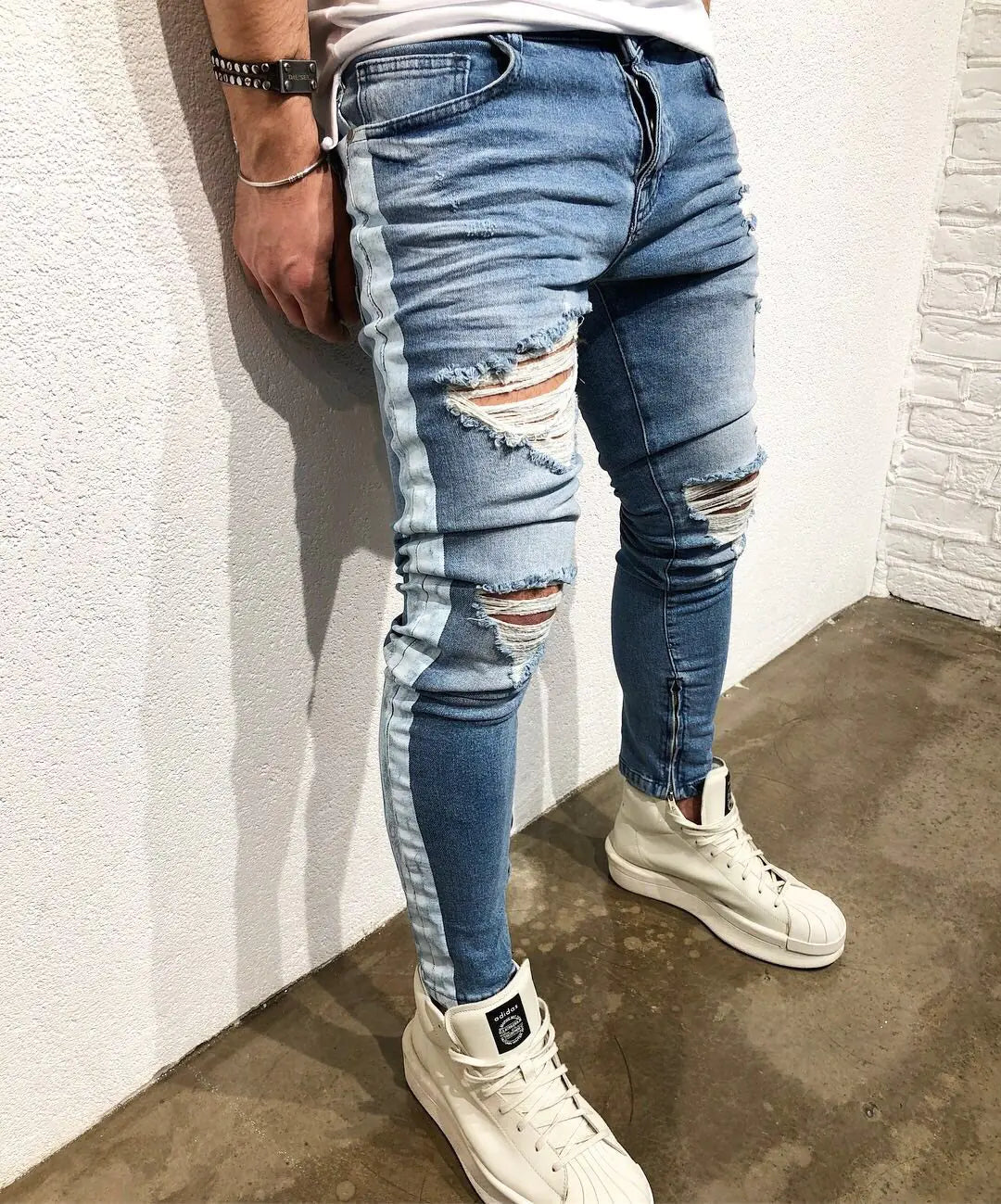 Men's Slim Fit Blue Distressed Denim Jeans